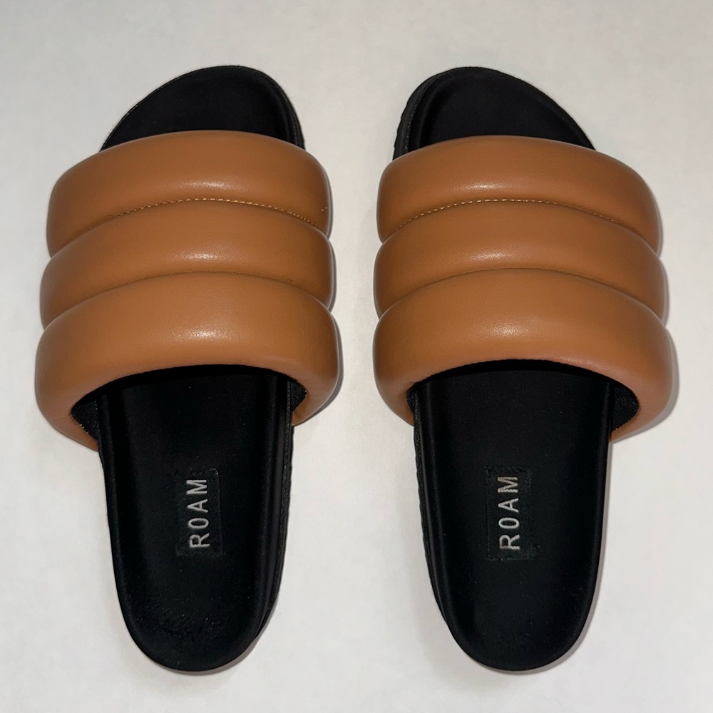 ROAM PUFFY SANDALS COGNAC VEGAN LEATHER